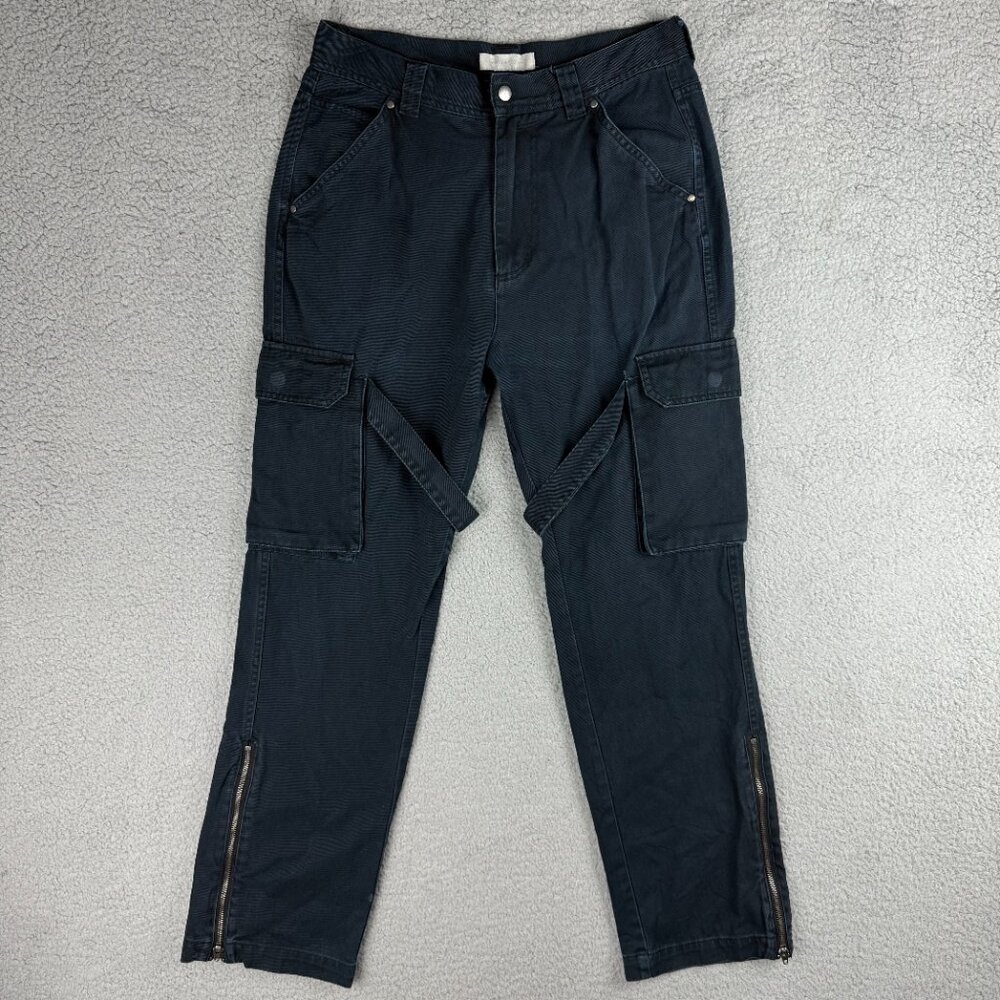 Standard Cloth Pants Mens Medium Black Cargo Straps Zipper Ankle Zip Carpenter 2